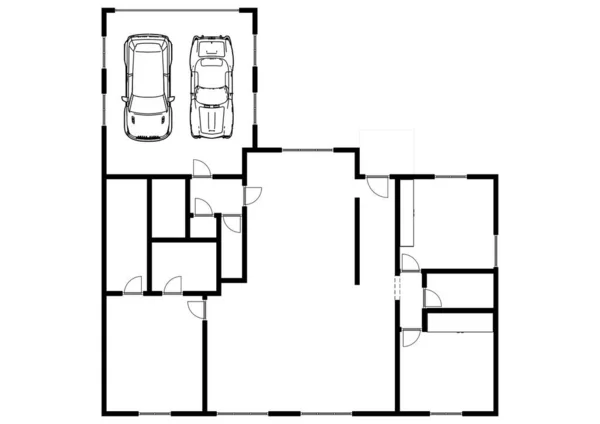 ブループリントプラン黒と白の家の床の計画フロアプラン2D図面ホームプラン — ストック写真