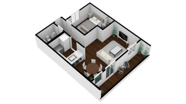 Daire planı planlama evi. Uzay planı. İç tasarım elementleri mutfak, yatak odası, banyo. Kat planı.