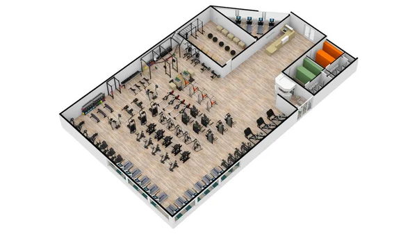 Fitness Center Illustration Träning Gym Träningsklubben Gym Inredning Golvplan Gym — Stockfoto