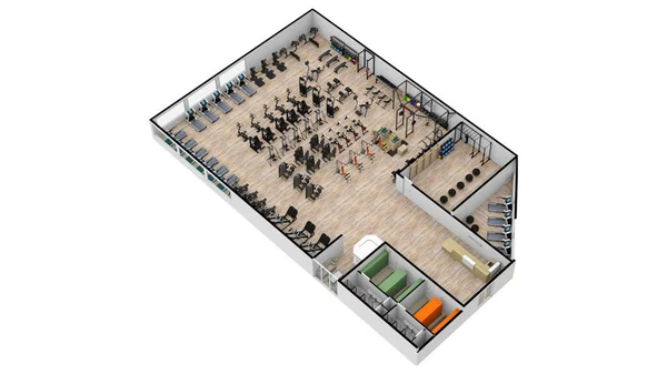 Fitness Center Illustration Träning Gym Träningsklubben Gym Inredning Golvplan Gym — Stockfoto
