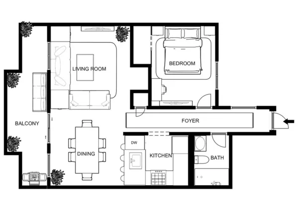 Appartementencomplex Plan Ruimte Interieur Elementen Keuken Slaapkamer Badkamer Plattegrond — Stockfoto