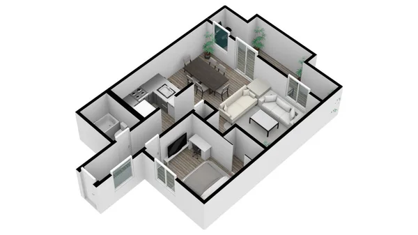 アパートの計画のレイアウトハウス 計画スペースだ インテリアデザイン要素キッチン ベッドルーム バスルーム フロアプラン — ストック写真