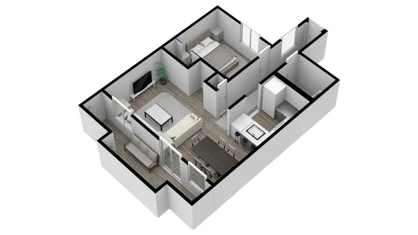 Διαμέρισμα Σχέδιο Σπίτι Διάταξης Σχεδιάστε Εσωτερικά Στοιχεία Σχεδιασμού Κουζίνα Υπνοδωμάτιο — Φωτογραφία Αρχείου