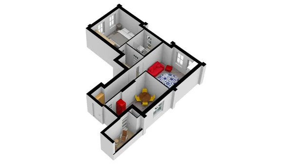 フロアプラン 内装だ 不動産のための3Dフロアプラン ホームプラン 家庭空間の3Dデザイン カラーフロアプラン — ストック写真