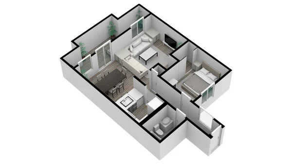 Plan Piętra Widok Góry Apartament Plan Izolowany Białym Tle — Zdjęcie stockowe