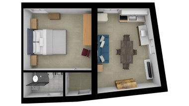 Emlak için 3D kat planı. Çizim katı planı. Pazarlama için renk tabanı planı.
