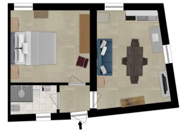 Emlak için 3D kat planı. Çizim katı planı. Pazarlama için renk tabanı planı.