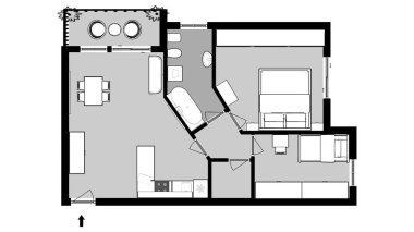 Emlak için 3D kat planı. Çizim katı planı. Pazarlama için renk tabanı planı.