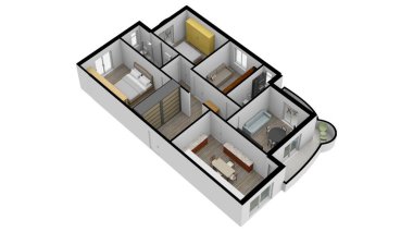 Emlak için 3D kat planı. Çizim katı planı. Pazarlama için renk tabanı planı.