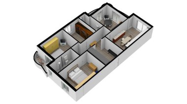 Emlak için 3D kat planı. Çizim katı planı. Pazarlama için renk tabanı planı.