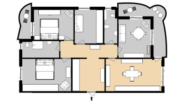 Emlak için 3D kat planı. Çizim katı planı. Pazarlama için renk tabanı planı.