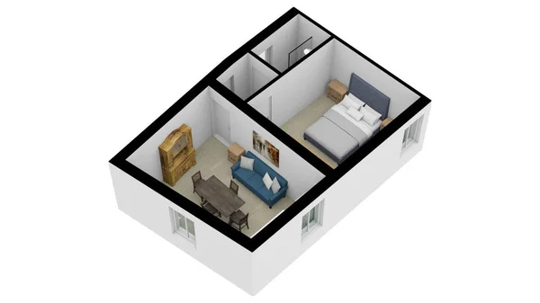 房地产的3D平面图 说明性平面图 市场推广的彩色平面图 — 图库照片