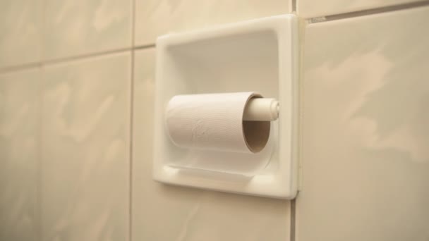 Die Hand Einer Frau Rollt Ein Stück Toilettenpapier Aus Bis — Stockvideo