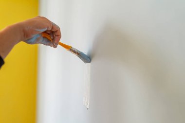 Kapalı alanda mavi boyalı fırça.