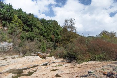 View of Kziv Stream at the end of the Black marked trail, Montfort Nahal Kziv National park, Western Galilee, Northern District of Israel, Israel. High quality photo