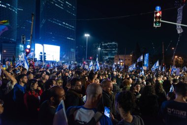 TEL AVIV, ISRAEL - January 21, 2023: Israelis protest in Tel Aviv against plans by prime minister Benjamin Netanyahu new government to trample the legal system and the supreme court. High quality