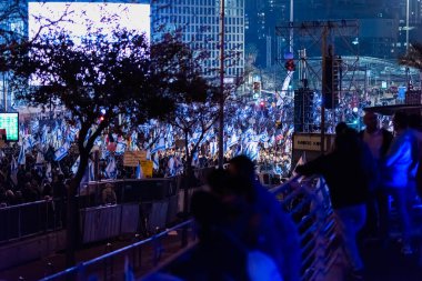 TEL AVIV, ISRAEL - January 21, 2023: Israelis protest in Tel Aviv against plans by prime minister Benjamin Netanyahu new government to trample the legal system and the supreme court. High quality