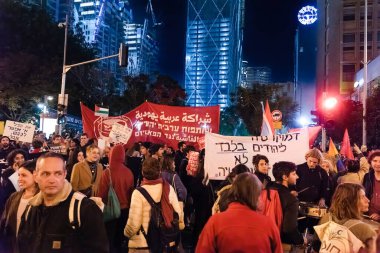 TEL AVIV, ISRAEL - January 21, 2023: Israelis protest in Tel Aviv against plans by prime minister Benjamin Netanyahu new government to trample the legal system and the supreme court. High quality