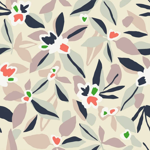 ベクトル手描きの抽象的な花や葉のイラストシームレスな繰り返しパターン — ストックベクタ