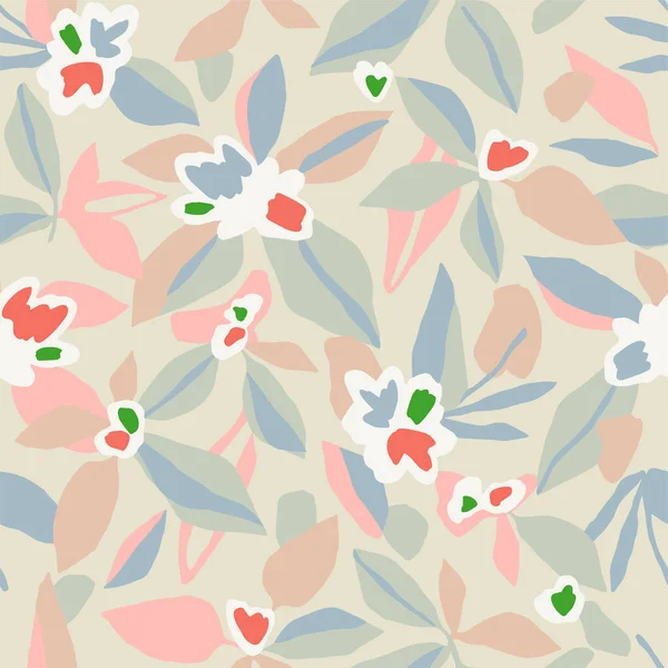 Illustration Vectorielle Abstraite Dessinée Main Fleurs Feuilles Motif Répété Sans — Image vectorielle
