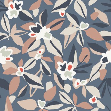 Vektör el çizimi soyut çiçek ve yaprak çizimi kusursuz tekrarlama deseni
