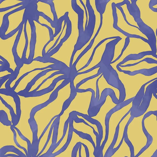 Flower and leaf line drawing with water color seamless repeat pattern