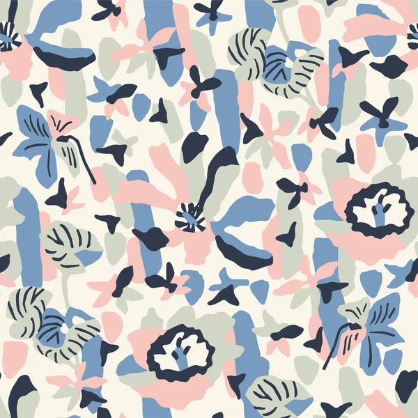 Vector Doodle Flower Illustration Seamless Repeat Pattern — 스톡 벡터