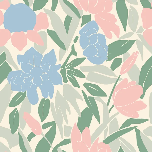Vector Rosa Azul Flor Ilustración Patrón Repetición Sin Costuras — Archivo Imágenes Vectoriales