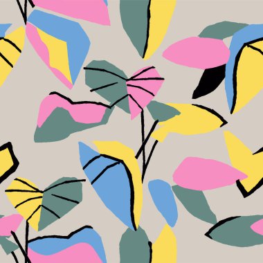 Vektör yaprağı botanik sanat çizimi kusursuz tekrarlanmayan dijital sanat eserleri