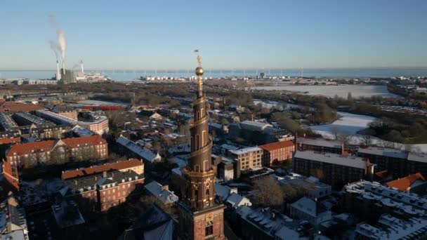 Torre Igreja Nosso Salvador Copenhague — Vídeo de Stock