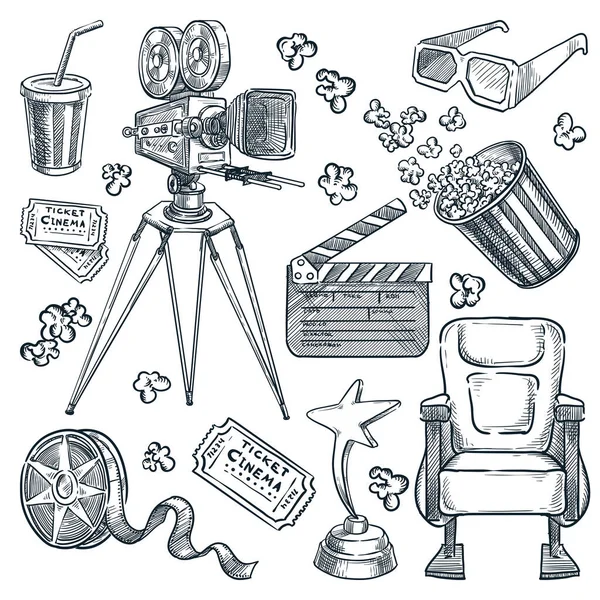 Movie Cinema Theater Hand Drawn Vector Sketch Illustration Multimedia Maker — стоковый вектор