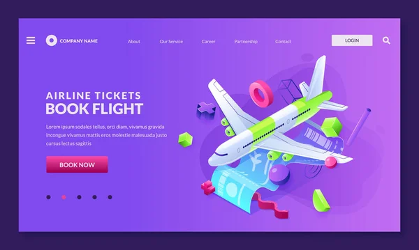 Buying Plane Tickets Booking Flights Concept Vector Isometric Illustration Airplane — Vector de stock