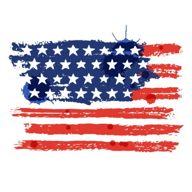 Amerikan suluboya bayrağı. 4 Temmuz tebrik kartı, baskı, pankart, poster için vektör el çizimi. ABD Bağımsızlık Günü Vatansever Tatil Tasarım Elemanı