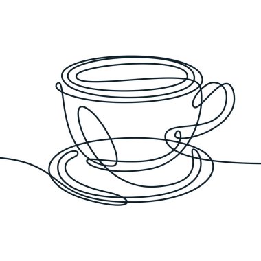Soyut monolin kahve fincanı simgesi, logo amblemi. Espresso ya da cappuccino 'nun aralıksız çizgisi çizimi. Kafe menüsü, etiket veya paketleme tasarımı için kavram