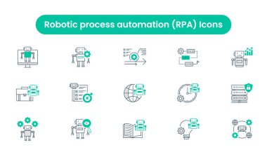RPA Robotik Otomasyon Yenileme Teknolojisi, Robotik Teknoloji, Makine, Öğrenme, Yapay Vektör Simgeleri 'nin vektör ikonu. Yapay zeka simgeleri. 