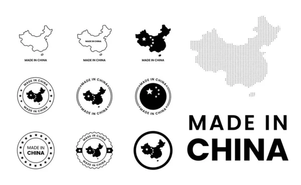 Çin 'de üretilmiş vektör pulları. Çin haritasında yapılmış, Çin rozet sembolleri. Çin Damga etiketi
