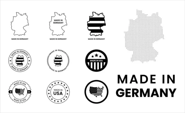 Almanya 'da üretilmiş vektör pulları. Almanya haritasında yapılmış, Almanya rozet sembolleri. Almanya Damga etiketi