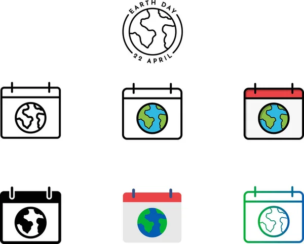 Dünya günü simgesi seti, takvim ve toprak yatay çizgisi vektör simgesi, düz stil. Ekoloji simgesi, eko, yeşil, yeşil gün simgesi, web ve mobil uygulama logosu. 