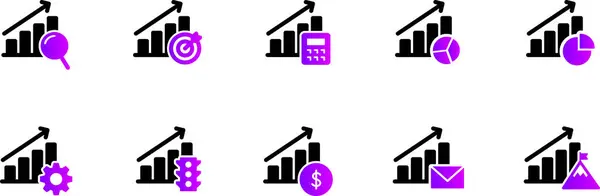 Basit asgari iş vektör grafik seti. Modern asgari alalitik simgeler farklı sembollerle grafikler çiziyor. Farklı sikişli simgelerle iş Growları. 