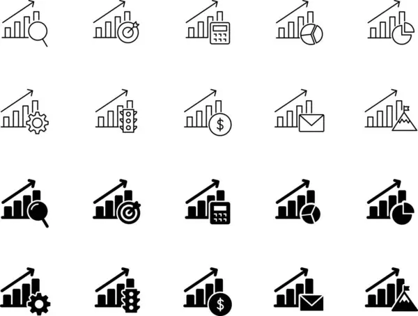 Basit asgari iş vektör grafik seti. Modern asgari alalitik simgeler farklı sembollerle grafikler çiziyor. Farklı sikişli simgelerle iş Growları. 