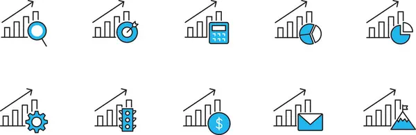 Basit asgari iş vektör grafik seti. Modern asgari alalitik simgeler farklı sembollerle grafikler çiziyor. Farklı sikişli simgelerle iş Growları. 