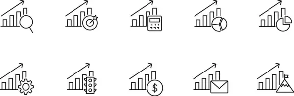 Basit asgari iş vektör grafik seti. Modern asgari alalitik simgeler farklı sembollerle grafikler çiziyor. Farklı sikişli simgelerle iş Growları. 