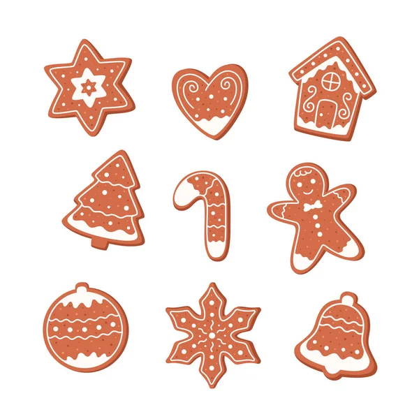 アイシングでクリスマスクッキー 新年はクッキーを飾りました メリークリスマスとハッピーホリデー 冬の自家製お菓子 ベクターイラスト — ストックベクタ