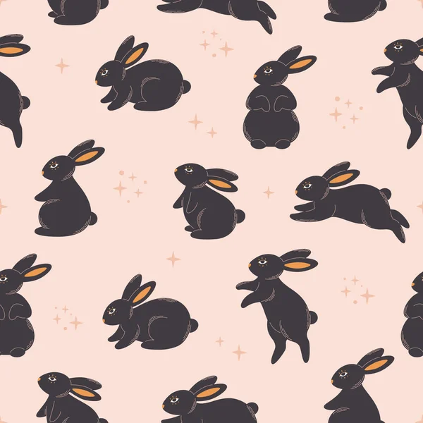 かわいい黒ウサギのシームレスなパターン ウサギ ウサギの年 中国の旧正月のシンボル ベクターイラスト — ストックベクタ