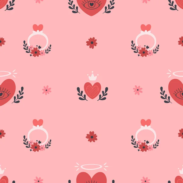 Bezproblémový Vzorec Srdce Valentýn Romantické Milostné Prvky Svatební Prsten Plochá — Stockový vektor
