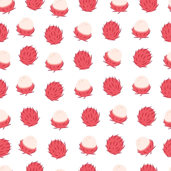 新鮮なランブータンシームレスなパターン エキゾチックでトロピカルフルーツのシームレスなパターン 健康食品 紙のためのフラット 手描きのテクスチャ ベクターイラスト — ストックベクタ