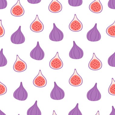 İncir pürüzsüz desen. Egzotik ve tropikal meyvesiz desen. Sağlıklı yiyecekler. Duvar kağıdı, tekstil, kumaş, kağıt için düz, el yapımı doku. Vektör illüstrasyonu