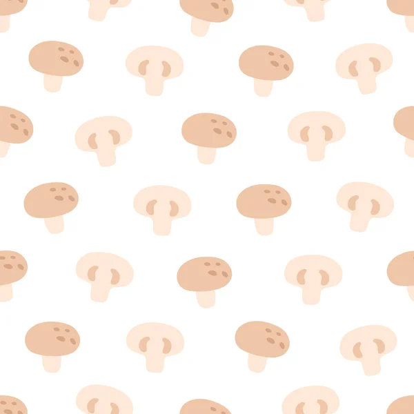 Champinhons Cogumelos Sem Costura Padrão Textura Plana Desenhada Mão Para —  Vetores de Stock