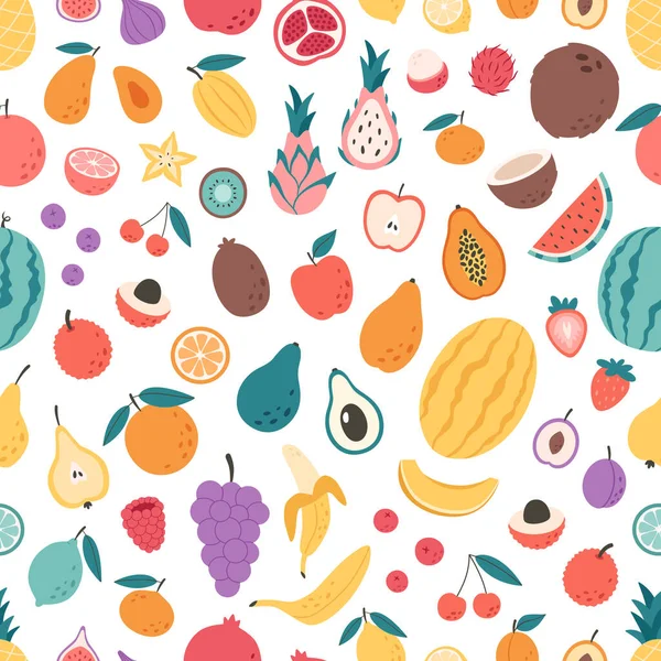 Früchte Und Beeren Nahtlose Muster Exotische Und Tropische Früchte Nahtlose — Stockvektor