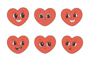 Trendy retro cartoon heart character. Groovy style, vintage, 70s 60s aesthetics. Valentines day. Vector illustration